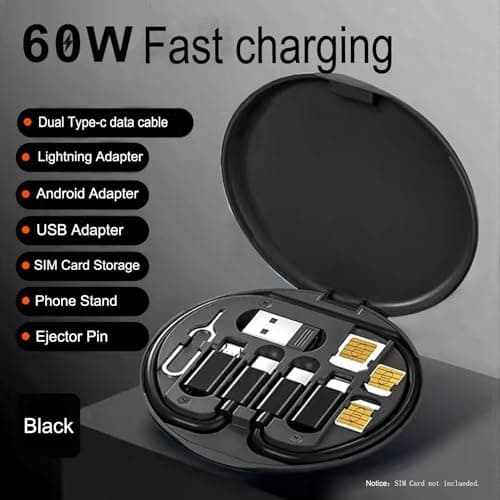 ZALUJMUS Multifunctional Data Cable Storage Box Adaptor for IOS Devices, USB-C and Micro-USB Devices Universal Data Transfer Cable (Black) — view 2