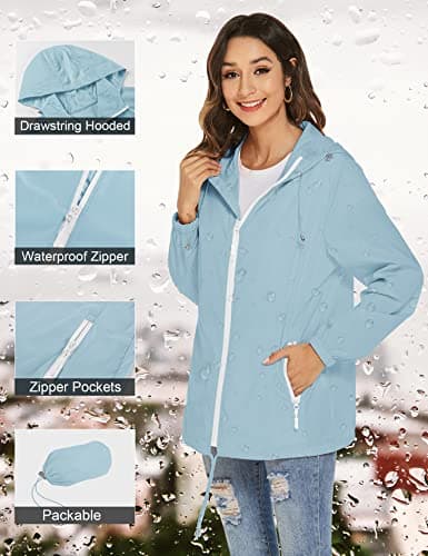 Rapbin Trench Coats for Women Waterproof Summer Jackets Packable Raincoat — view 4
