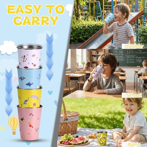 Hejo Set of 4 Stainless Steel Cups for Kids, 350ml Reusable Drinking Cups — view 6