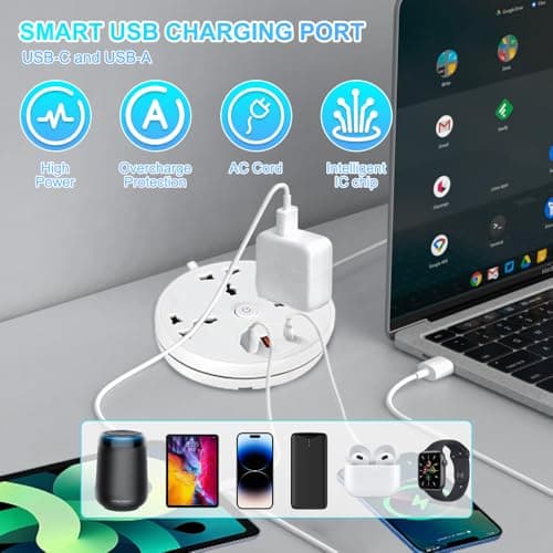 Rppiup Extension Lead With USB Slots, Security Upgrade 2.8m Plug Extension Socket With 3-Outlet Surge, 2500w 10a Multi Power Strip, 1 Pd+2 USB Ports, Rollable Retractable Travel Extension Lead — view 4