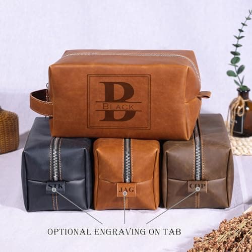 Personalized PU Leather Toiletry Bag for Men, Customized Shaving Dopp Kit with Engraved Monogram, Custom Travel Toiletry Bag for Groomsmen, Gift for Fathers Day, Christmas, Wedding, Anniversary — view 4