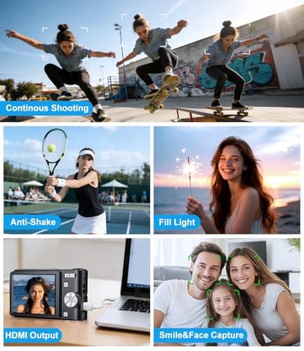 EJXHKNF Digital Camera, 1080P FHD Vlogging Camera 50MP Compact Portable Photo Camera with 2.4" Screen, 16X Digital Zoom Mini Small Pocket Camera for Kids Students with 1 Battery, 16GB Card (Black) — view 5