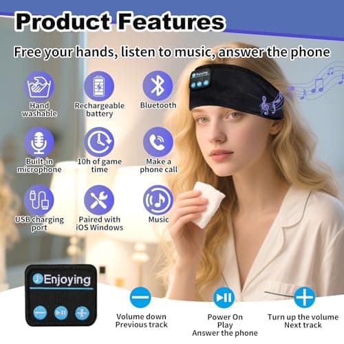 Sleep Headphones Headband Bluetooth 5.4 Headphones for Sleeping & Sport — view 5