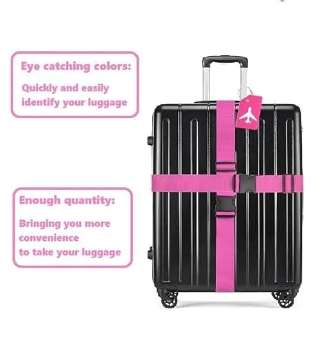 SCHUMAOYI 4 Pcs Adjustable Luggage Straps + 2 Tags Pink Travel Belt — view 6
