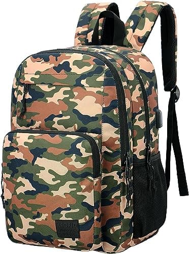 KEOFID classic carry-on travel backpack for men and women, Anti theft laptop backpack with USB charging port (Camouflage)