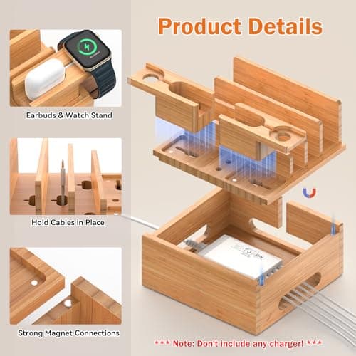 Pezin & Hulin Bamboo Phone Charging Stand with 2 Watch & Earbuds Holders — view 3