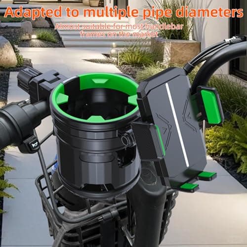 4-in-1 Universal Cup Holder for Stroller, Bicycle, Wheelchair & Shopping Cart | 360° Rotatable, Anti-Slip Silicone Grip Spill-Proof Design | Adjustable Single/Double Cup and Phone Holder【Green】 — view 4