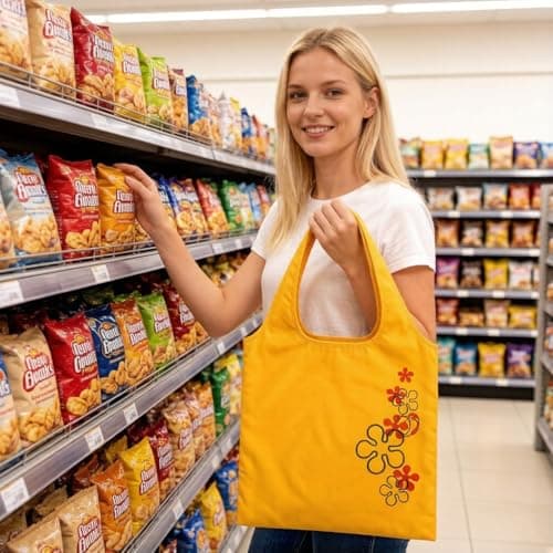 Cosiesnest 4 Pack Strawberry Foldable Shopping Bags with Fruit Patterns, Portable Reusable Tote Bags for Grocery, Travel, Beach, Gym & Everyday Use, Lightweight & Durable (Style 2) — view 6