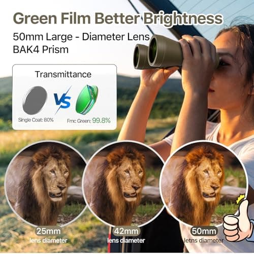 20x50 Military Binoculars for Adults with Smartphone Adapter - Compact Waterproof Tactical Binoculars for Bird Watching Hunting Hiking Concert Travel Theater with BAK4 Prism FMC Lens, Mud — view 3