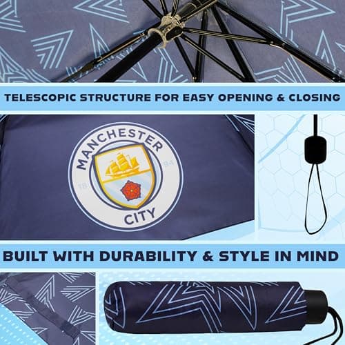MANCHESTER CITY F.C. Umbrella Men Teens Foldable Compact Umbrella Boys Manual Windproof for Travel Commuting Supporters' Gear Football Gifts — view 4