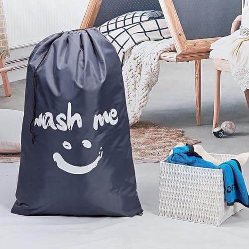 CJWLKJ 2-Pack XL Travel Laundry Bag, Machine Washable Dirty Clothes Organizer, Large Enough to Hold 4 Loads of Laundry, Easy Fit a Laundry Hamper or Basket (Grey+Pink) — view 3