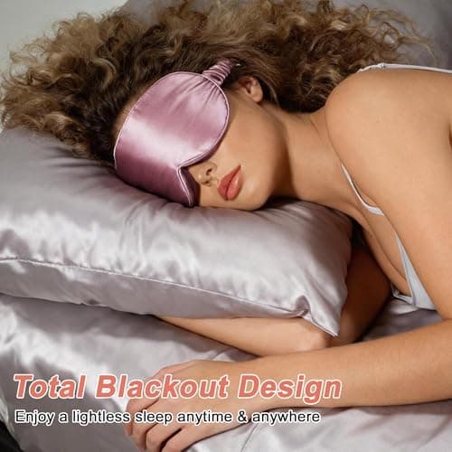 VOCOSTE 22 Momme Pure Silk Sleep Mask with Travel Pouch, 3D Contour Adjustable Blindfold for Side Sleepers, Eye Mask Locks Light for Sleeping, Bean Pink — view 4
