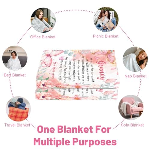 Eiapadeor Granny Blanket Gifts - Flannel Blanket Granny Gifts from Grandchidren Grandson, Nana Blanket Nans Grandma Presents for Mother's Day Mothering Sunday Large Pink Butterfly Rose Flowers — view 5