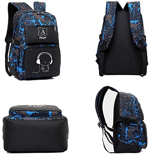 Asge School Bags for Teenage Boys Camo Casual Backpacks Luminous Unisex Kids Rucksack Travel Canvas Daypack College Bookbag Waterproof Lightweight Student Back Pack Sling Shoulder Backpacks Set — view 3