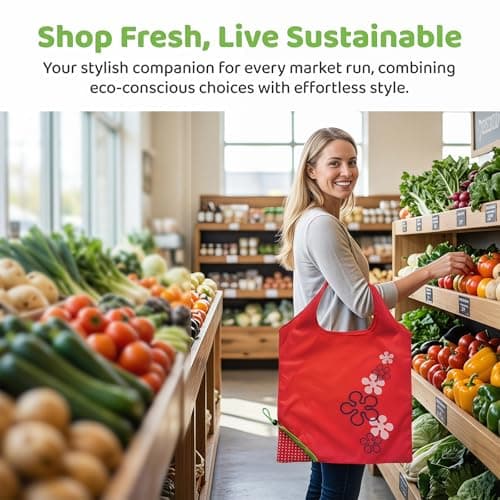 KIPTVO 4 Pack Foldable Shopping Bags with Fruit Patterns, Portable Reusable Tote Bags for Grocery, Travel, Beach & Gym – Lightweight, Durable & Washable Eco Tote Bag Set — view 2