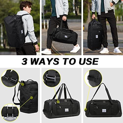 Laripwit Travel Duffle Bag for Men 40L Medium Gym Duffel Backpack with Shoe Compartment & Wet Pocket Sports Holdalls Women Weekend Overnight Bag for Traveling Camping, Black — view 3