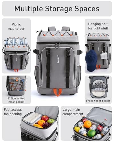 TOURIT 50-Can Rolling Cooler Backpack, Double Deck & Dual-Bar Handle Travel Soft Cooler Bag with Wheels for Women, 30L Space Beach Size 18"(15"+3")×13"×11" — view 6