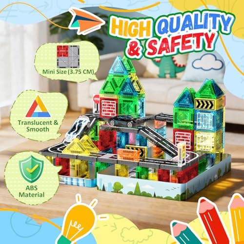 iKidiki 58 PCS Mini Travel Magnetic Tiles Set, 3 4 5 6 Year Old Boy Girl Gifts, Plane Activities for Kids, Boys Toys Age 3-6 Magnetic Blocks Building Toddler Travel Toys — view 3