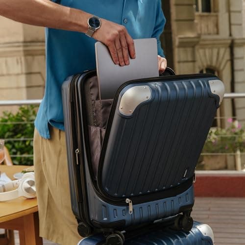 LEVEL8 Carry-on Suitcase 20-Inch, Expandable 4 Wheel Cabin Luggage, ABS+PC Hardshell Spinner Trolley Lightweight with Laptop Compartment, TSA, Blue — view 2