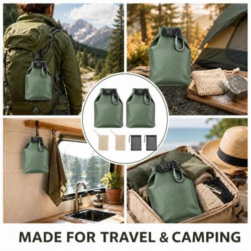 lafo Travel Soap Bag Waterproof Leakproof Soap Case with Soap Lathering Bag and Carabiner, Portable Sealed Storage Bag Quick Dry Soap for Travel, Camping, Outdoor (Green) — view 2