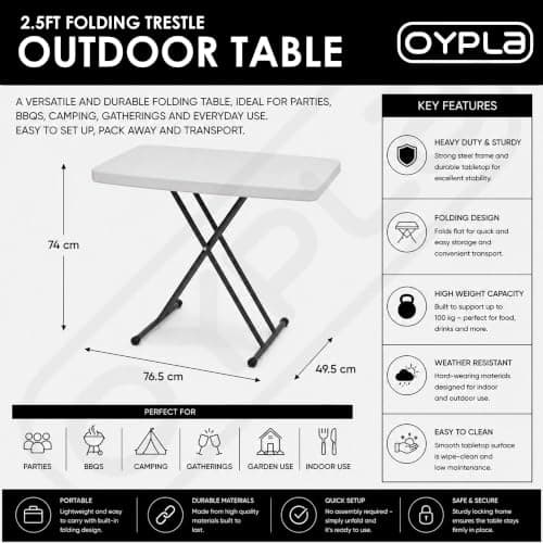 Oypla 2.5ft 76cm Folding Heavy Duty Outdoor Trestle Party Garden Table — view 2