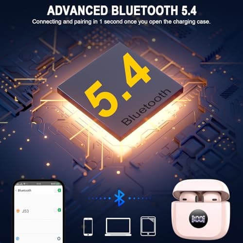 Wireless Earbuds, Bluetooth 5.4 Headphones in Ear with 4 ENC Noise Cancelling Mic, Bluetooth Earbuds 40H Playtime, HiFi Stereo Deep Bass Wireless Earphones IP7 Waterproof, USB-C Fast Charge Light Pink — view 4