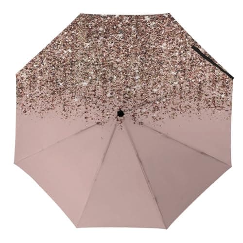 ZXLRYZKJ Folding Umbrella, Blush Pink Rose Gold Glitter Umbrella, Travel Umbrella for Windproof, Rainproof