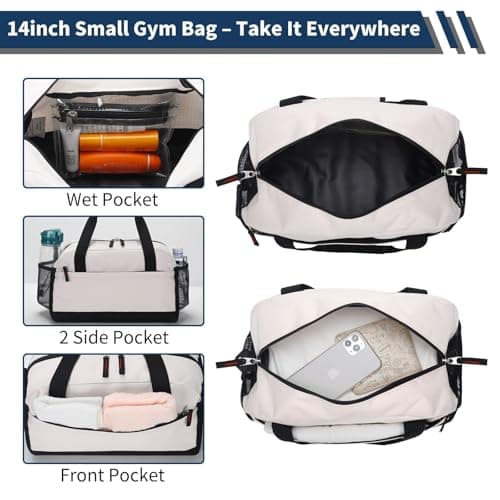 LONALIA 14L Small Gym Bag, Wet Pocket, 14 inch, Beige — view 2