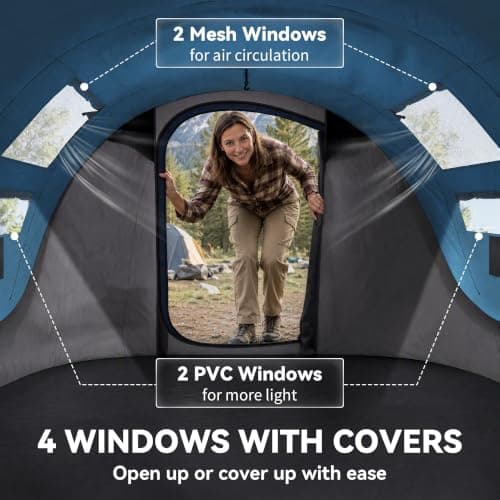Outsunny 3 Person Pop-up Camping Tent w/Ground Sheet 4 Windows Sky Blue — view 4