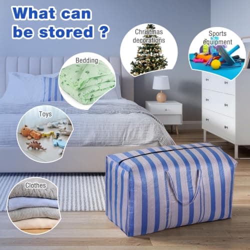 10 Pack Extra Large Moving Bags Clothes Storage Box Replacement, Thickened 130L Packing Sacks with Zips for Wardrobe Organisation, House Relocation, 86x46x33 cm (10) — view 5