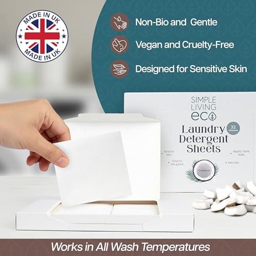 Simple Living Eco, Laundry Detergent Sheets, Simplify Your Washing With Our Compact Laundry Sheets, Eco Washing, Non Bio & Skin-Friendly, (32 Sheet Pack, Coconut) 1 Pack — view 2