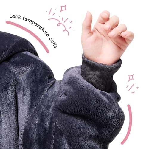 yescool Wearable Blanket Sweatshirt Kids, Oversized Blanket Hoodie with Sherpa for Kids, Youth, Boys, Girls, Portable Warm Travel Pillow, Teen Wearable Blankets, Hand Warmer, One Size, Grey — view 5