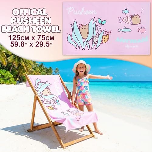 Get Trend Pusheen Beach Towel for Girls, 100% Cotton Bath Towel for Kids & Teens, Soft & Absorbent with Mermaid-Themed Design, Travel, Swimming Pool, Home & Holiday Essentials — view 2