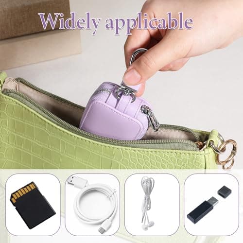 Purple Wired Earbuds Case, PU Leather Earbud Pouch with Zipper, Portable Small Earphone Case Organizer Keychain for Cable, Wired Earphone, Earbud — view 5