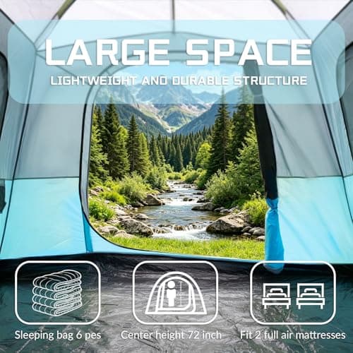 Camping Tent 4-6 Persons Large – 305x274x200cm Waterproof & Windproof Cabin Tent Easy Setup Sturdy Steel & Fibreglass Poles with Rain Cover for Family & Outdoor Adventures — view 5