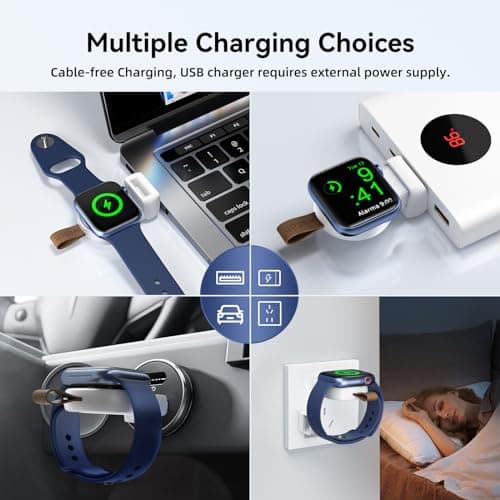 NEWDERY Wireless Charger for Apple Watch, Magnetic iWatch Charger, Portable iPhone iWatch Charger with Light Weight Fast Charging for Apple Watch Series 11/10/9/8/7/6/5/4/3/2/SE/Ultra 2 — view 6