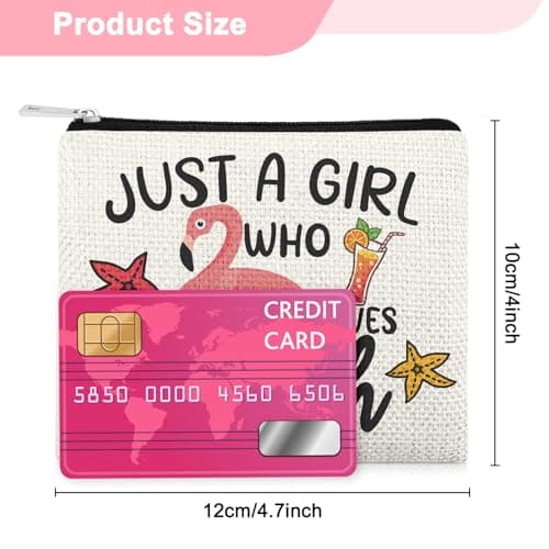 Summer Beach Coin Purse Pouch for Women Flamingo Lover Girls Trip Gifts Sea Vacation Coin Wallet Pouch Beach Lover Gifts for Friend Birthday Christmas Graduation Travel Wallet Purse with Zipper — view 2