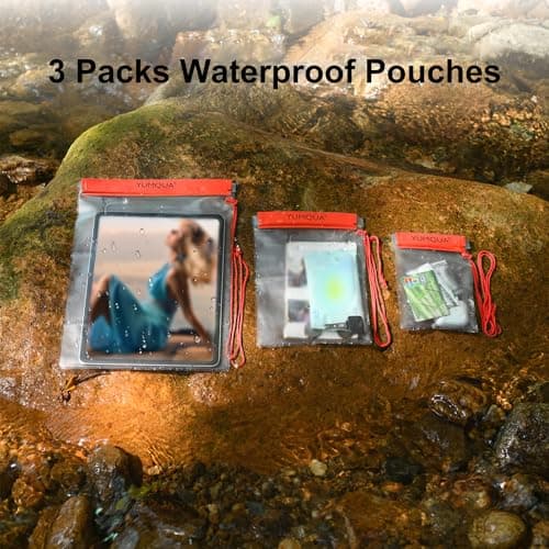 YUMQUA Waterproof Bag, Waterproof Pouch Dry Bag for Document Map Camera Tablet Phone Holder, Set of 3, Red — view 2