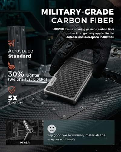 LORZOR Minimalist Wallet Slim in Military-Grade Carbon Fiber, Card Wallet Men with Removable Money Clip, Credit Card Holder RFID Blocking, Smart Wallets Small Design for 7 Cards, Gift — view 3