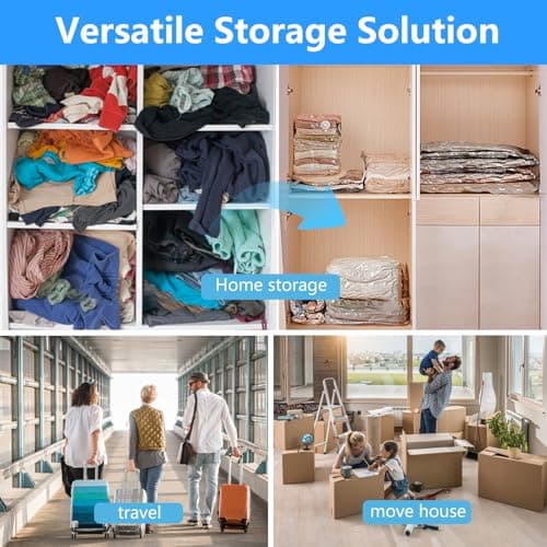Vacuum Compression Storage Bags for Clothes - 8 Pack Reusable Space Saver Bags with Wired Electric Air Pump for travel (2 * 100 x 80 cm, 3 * 80 x 60 cm, 3 * 70 x 50 cm) — view 6