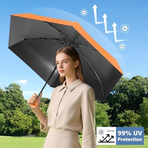 Ancuioyz Mini Sun Umbrella, Ring Handle Allows For Hanging, Uv-Resistant, Rainproof, And Sunproof, Suitable For Men Women Kids，Orange — view 5