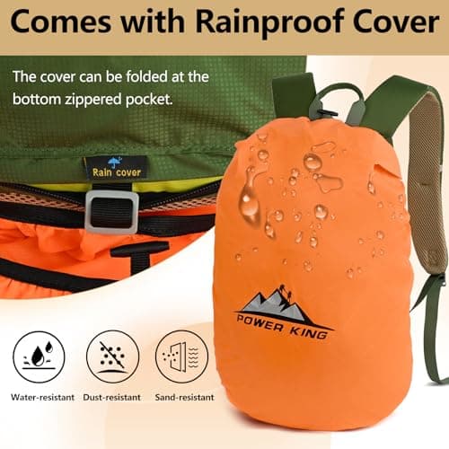 Lightweight Hiking Backpack, 30L Women/Men Waterproof Travel Rucksack Bag with Rain Cover, Outdoor Small Foldable Daypack for Student, Fit for 15.6 inch Laptop (Green, 30L) — view 6