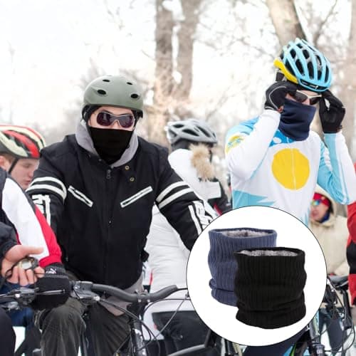 ATSNOSH 2 Pcs Neck Warmer for Men Women, Tube Scarf, Winter Windproof Thermal Fleece Neck Gaiters,Thermal Knitted Snood Scarf, for Motorcycle Running Cycling Ski (Black+Navy blue) — view 6