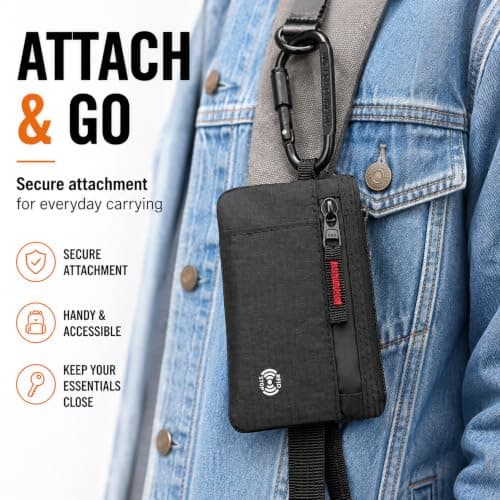 FIREDOG RFID Wallet for Men Women, Compact Travel Organiser with D Ring Attachment, Waterproof Card Holder with Coin Pocket, Small Zipped Pouch for Cash Cards Keys and Everyday Essentials — view 3