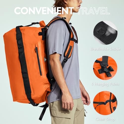 Haimont IPX7 Waterproof Roll-Top Dry Duffel Backpack Orange 60L — view 6