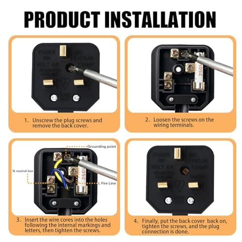 2 Pack Heavy-Duty 3 Pin Plug UK 13A Fused Mains Plugs Durable Rubber Plug for Home Rewireable Heat-Resistant Power Tools Appliances Extension Leads Industrial Workshop Use — view 4