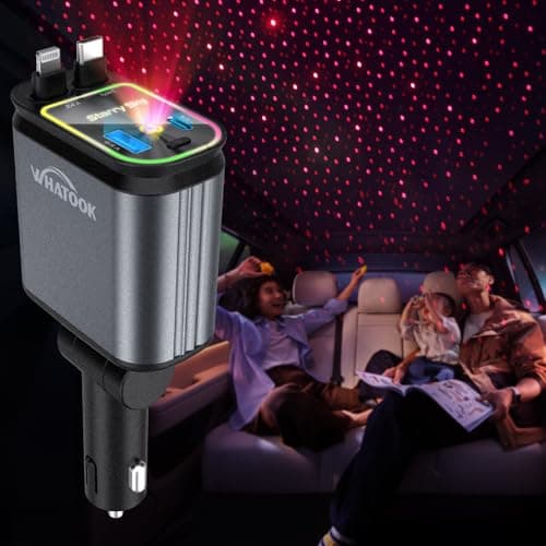WHATOOK Retractable Car Charger Adapter: 4 in 1 Cigarette Lighter with Starry Sky LED,66W Fast USB C Mobile Phone Automobile Charger, Ford Fiesta Car Accessories Gadgets Gifts for Men Women Christmas — view 4
