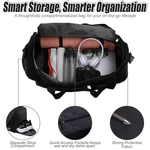 Lychico Large Sports Duffle Bag with Shoe Compartment, Waterproof Gym Bag for Men & Women, Multi-Compartment Holdall for Travel, Work, Overnight — view 3
