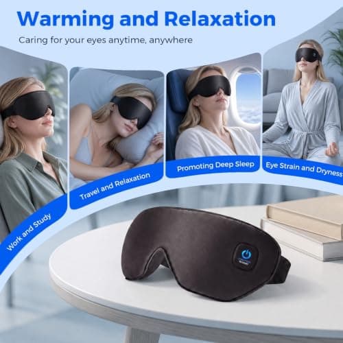 Heated Eye Mask for Sleeping: USB Cordless Warm Eye Compress for Dry Eyes - 4 Heat Levels Hot Eye Compress Improved Sleep with Washable Cover - Rechargeable Blackout Eye Sleep Mask for Sleeping Travel — view 5
