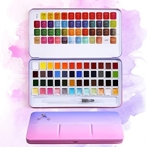 Paul Rubens MeiLiang Watercolor Paint Set, 48 Vivid Colors Incl 12 Metallic Glitter Solid Colors in Pocket Box and Watercolor Brush, Perfect as Art Gift, Suitable for Beginners, Professional